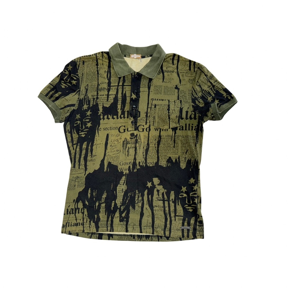 Galliano Green Graphic Polo Shirt